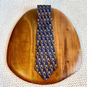Salvatore Ferragamo Blue Yellow Golfer Pattern Silk Neck Tie